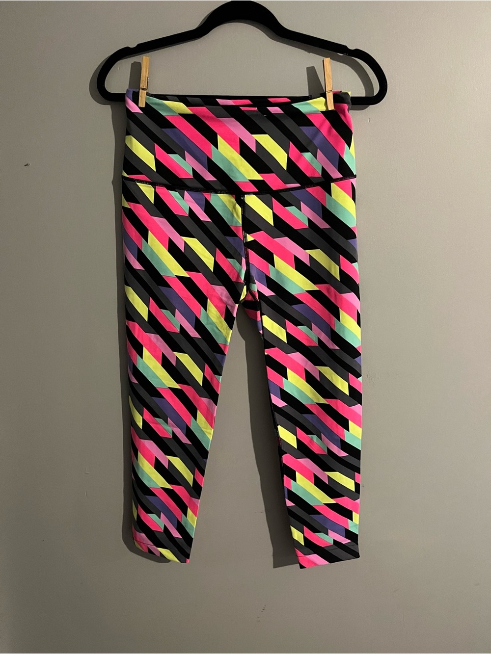 VSX Black Leggings with Neon Pink, Yellow, Green Geometric Print high waist